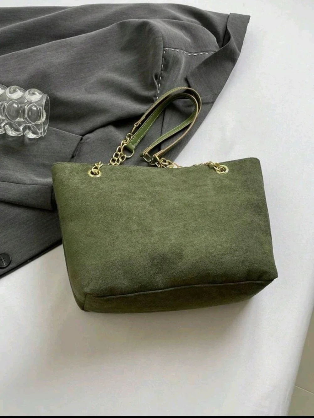Fashionable Plaid Chain Embroidery Versatile Dual Handle Tote Shoulder Bag For